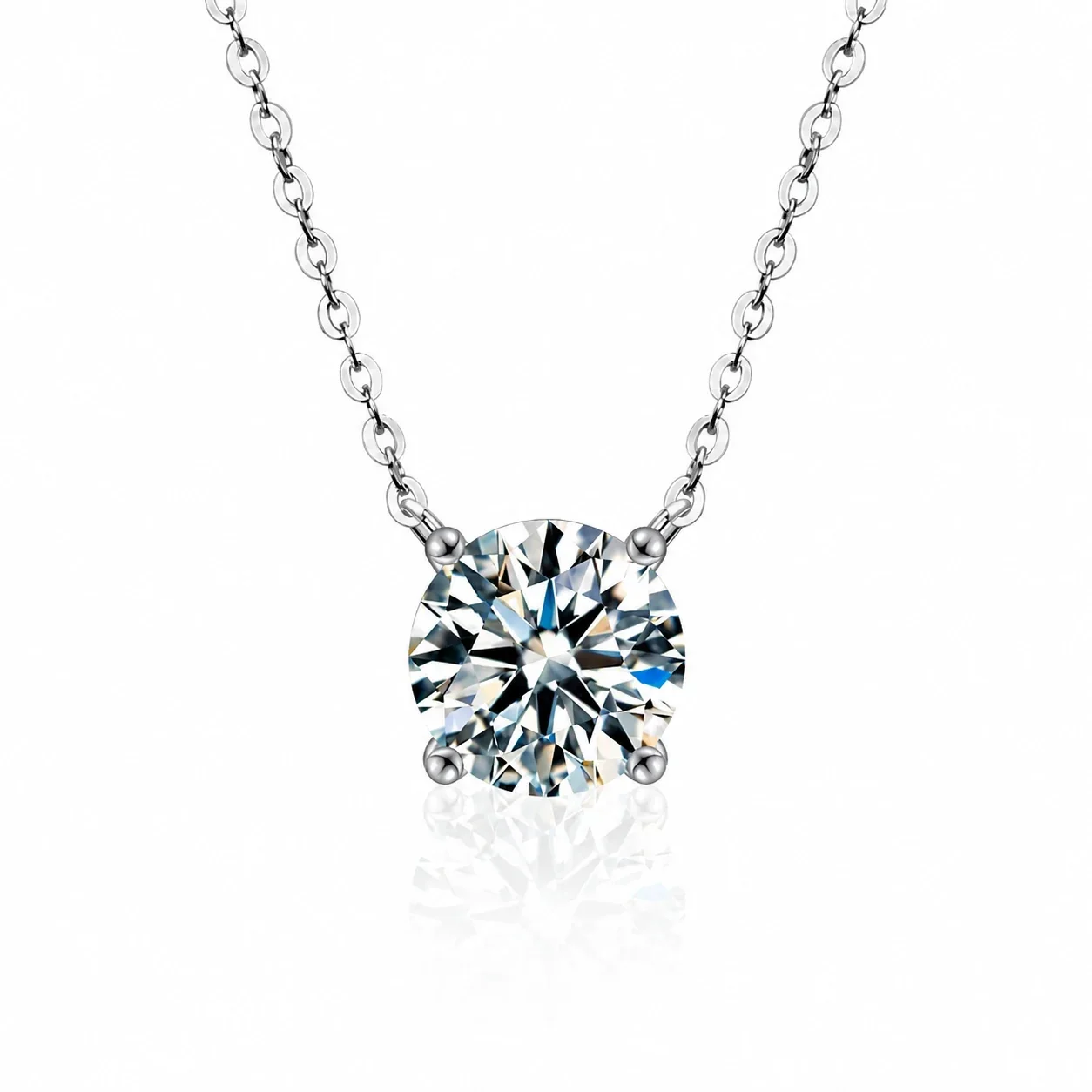 Radiant 925 Sterling Silver Round Four-Prong Moissanite Necklace