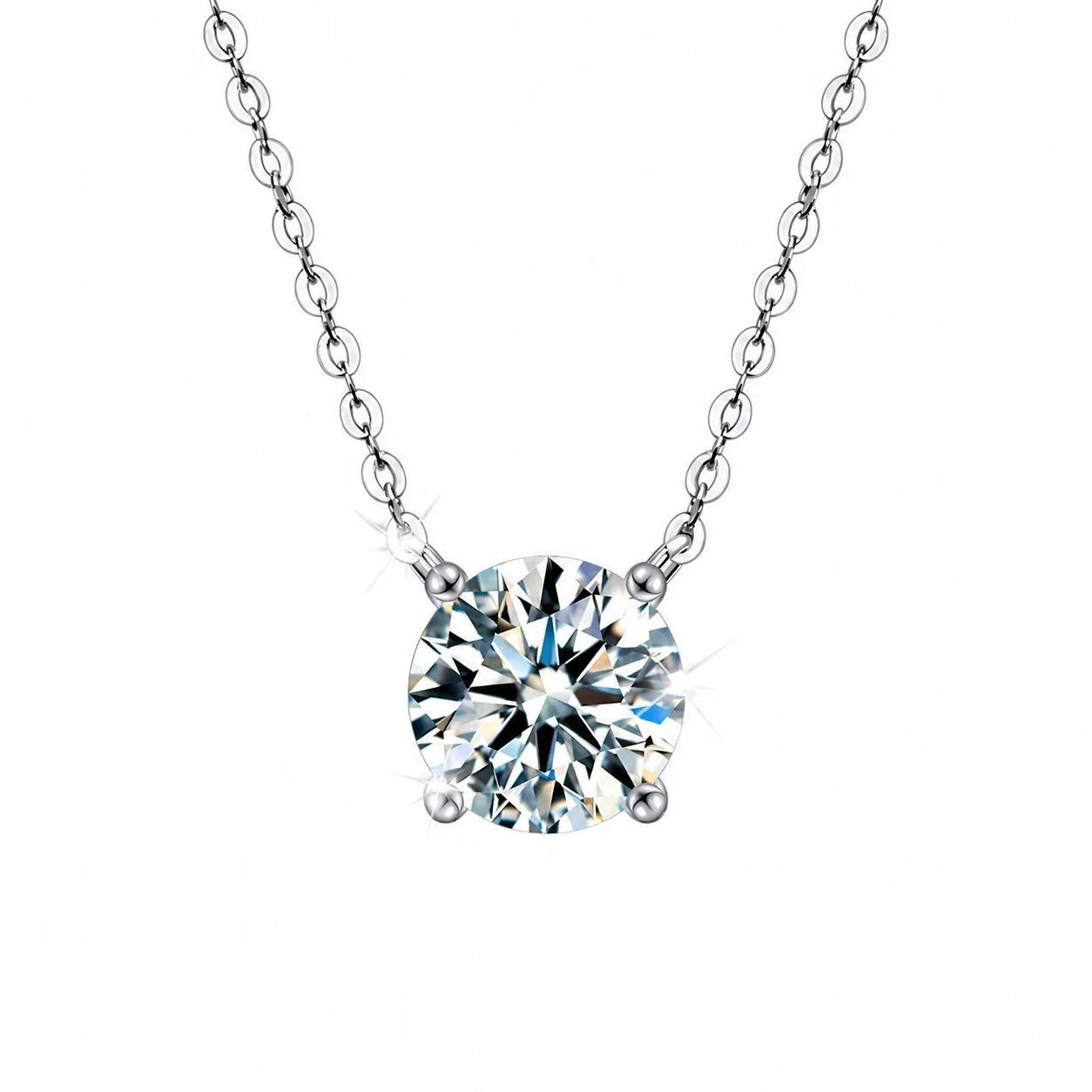 Radiant 925 sterling silver Round Four-Prong Necklace