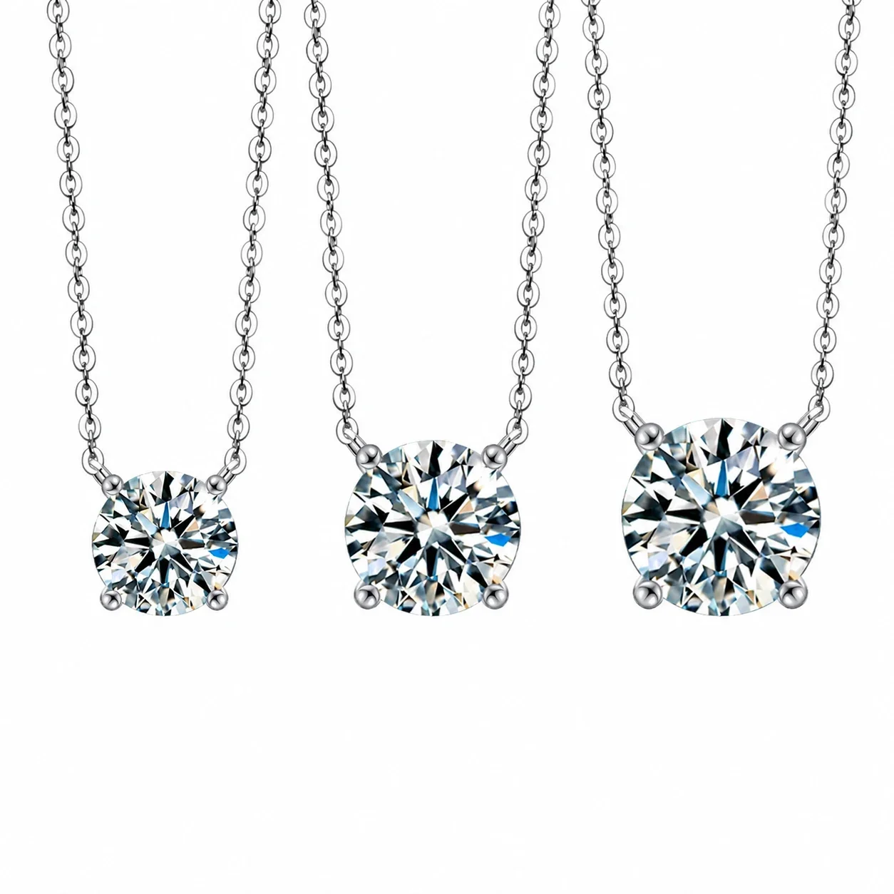 Radiant 925 sterling silver Round Four-Prong Necklace