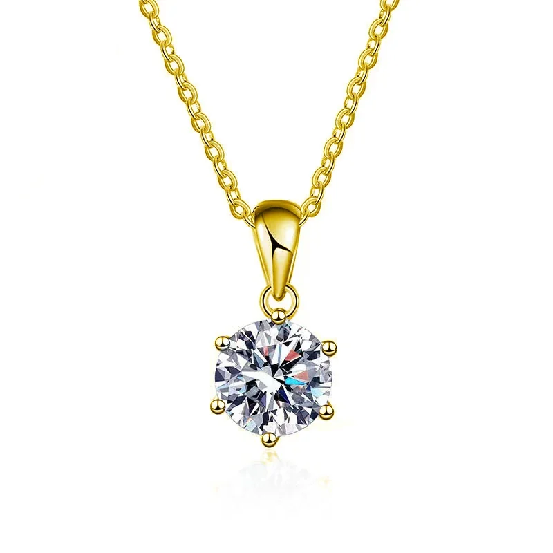 Radiant 925 sterling silver Round Four-Prong Necklace - Six-Prong Gold