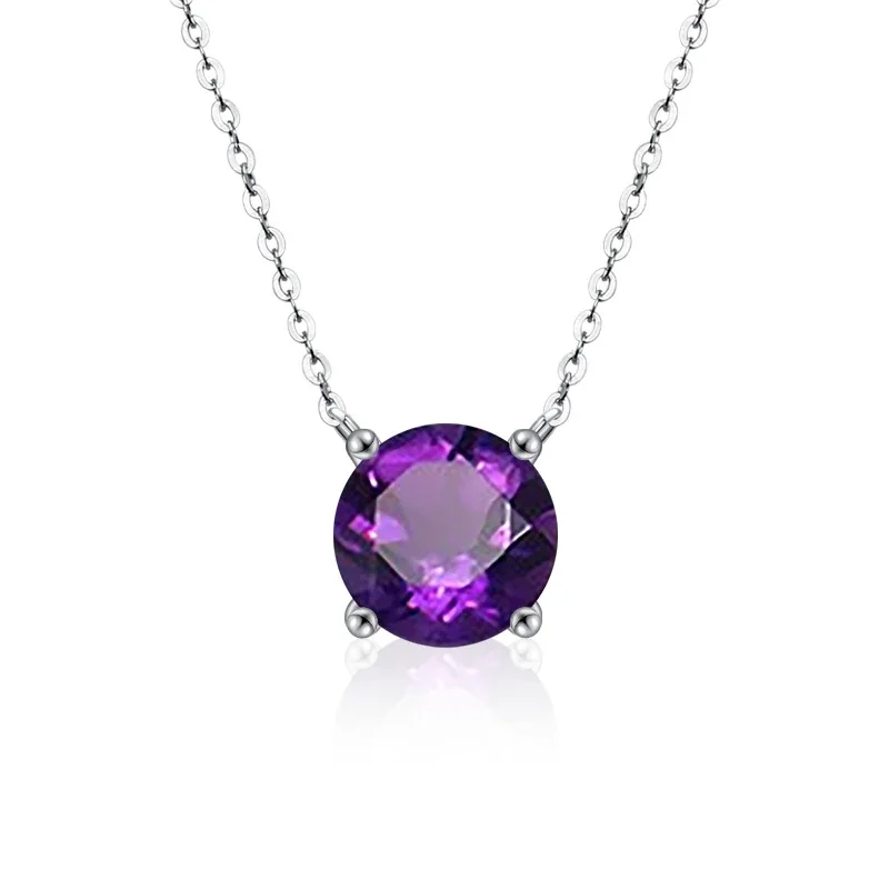 Radiant 925 sterling silver Round Four-Prong Necklace - Amethyst Crystal