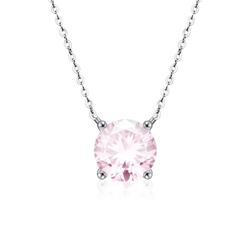 Radiant 925 sterling silver Round Four-Prong Necklace - Pink Crystal