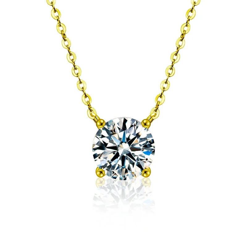Radiant 925 sterling silver Round Four-Prong Necklace - Classic Four-Prong Gold