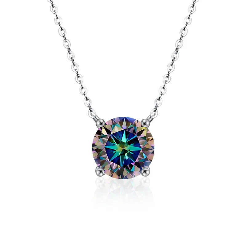 Radiant 925 sterling silver Round Four-Prong Necklace - Classic Four-Prong Iridescent Blue
