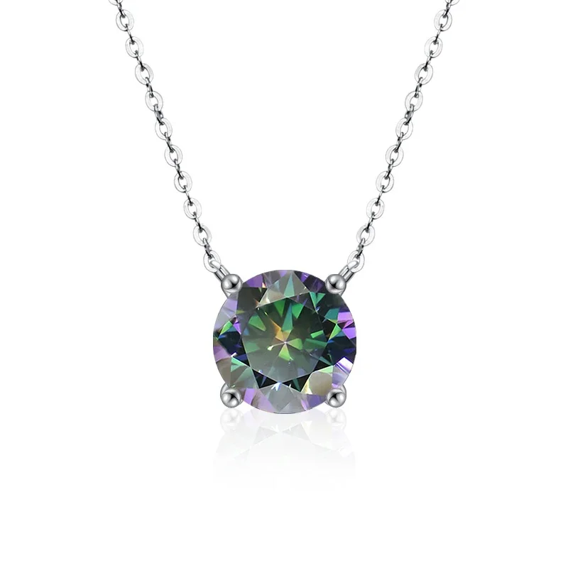 Radiant 925 sterling silver Round Four-Prong Necklace - Classic Four-Prong Iridescent Green