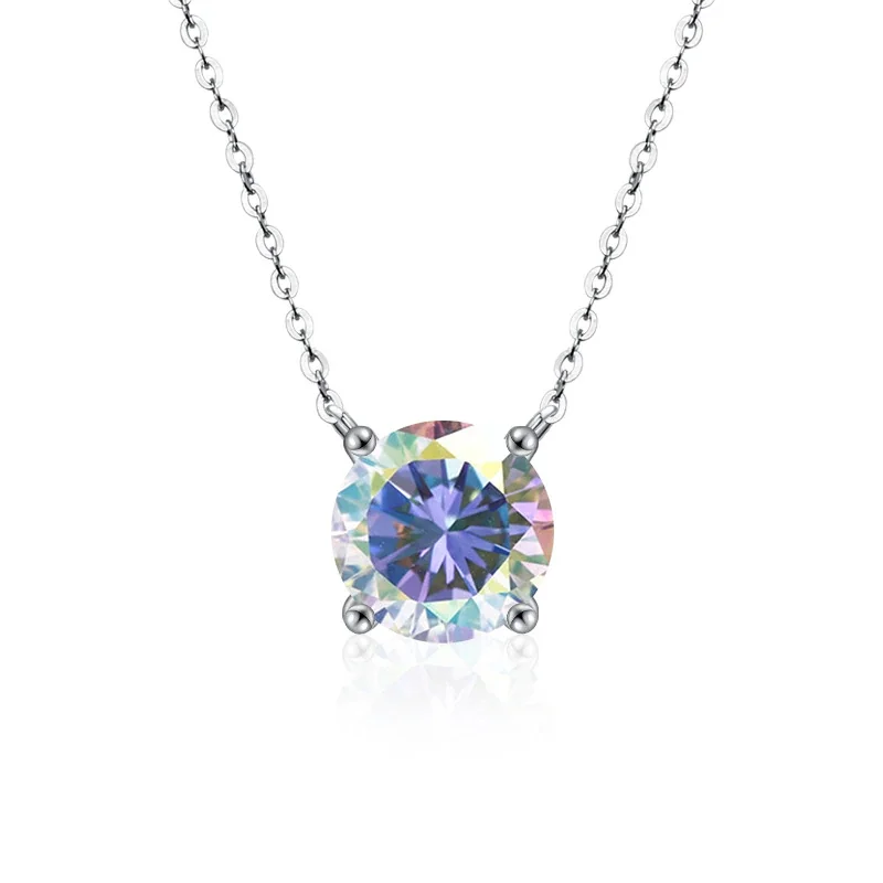 Radiant 925 sterling silver Round Four-Prong Necklace - Classic Four-Prong Iridescent