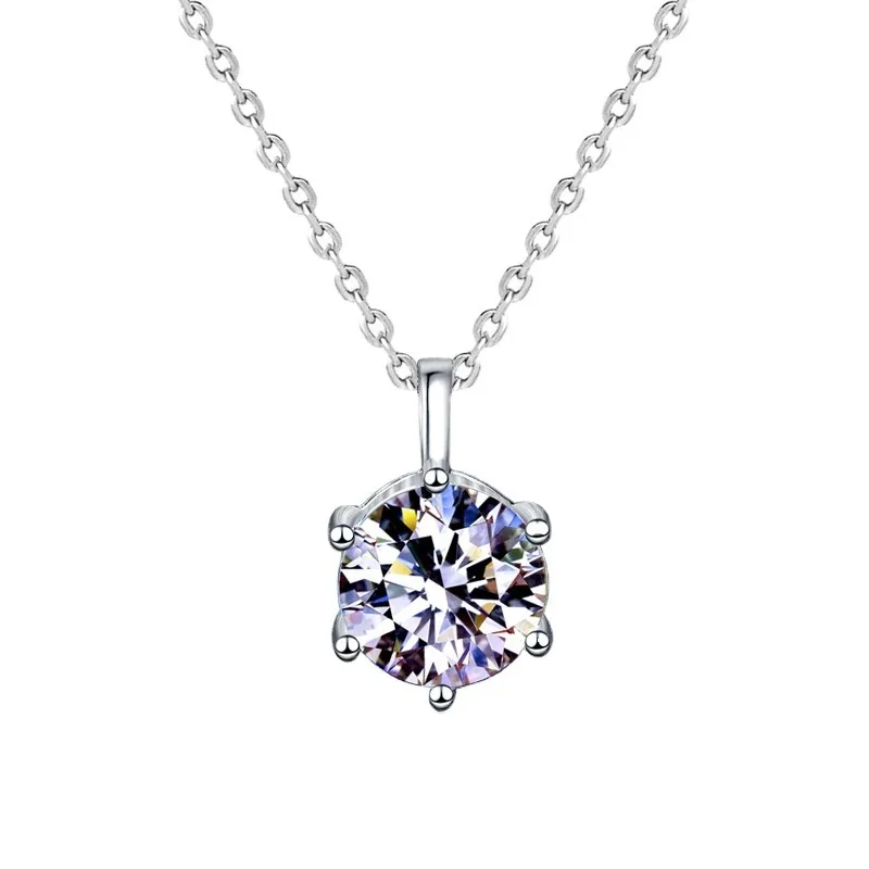 Radiant 925 sterling silver Round Four-Prong Necklace - Classic Six-Prong Silver