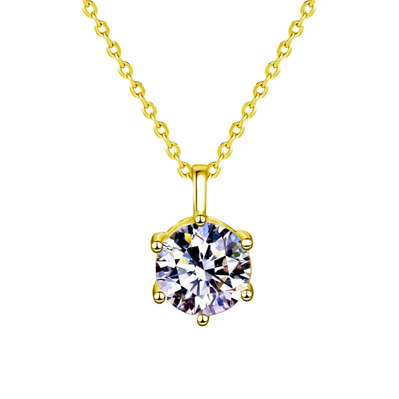 Radiant 925 sterling silver Round Four-Prong Necklace - Classic Six-Prong Gold