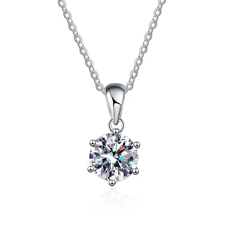 Radiant 925 sterling silver Round Four-Prong Necklace - Six-Prong Silver