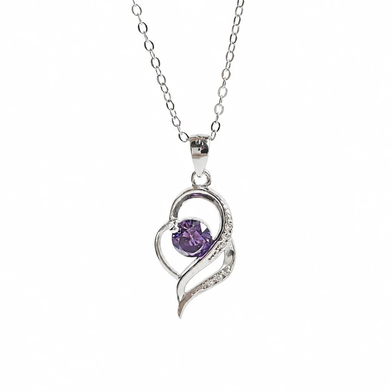 Open-Heart Swirl Pavé Cubic Zirconia 925 Sterling Silver Necklace