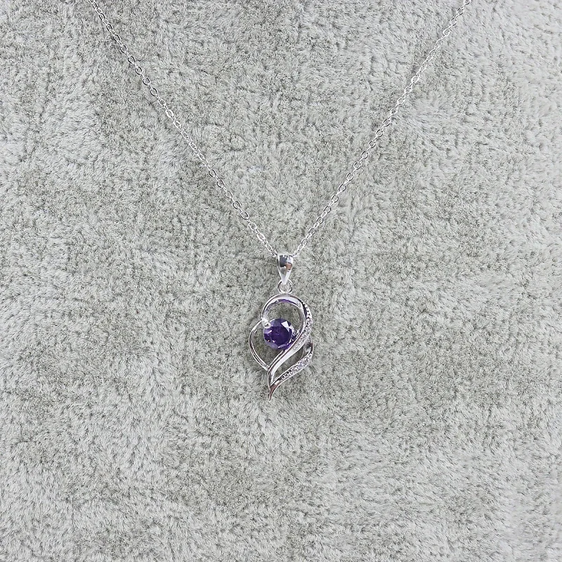 Open-Heart Swirl Pavé Crystal 925 Sterling Silver Necklace - Purple Crystal