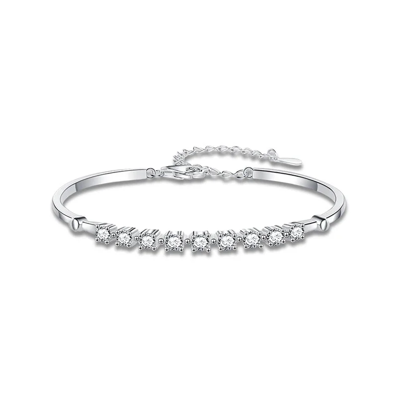 Adjustable 925 Sterling Silver Round Prong-Set Nine-Stone Moissanite Bangle