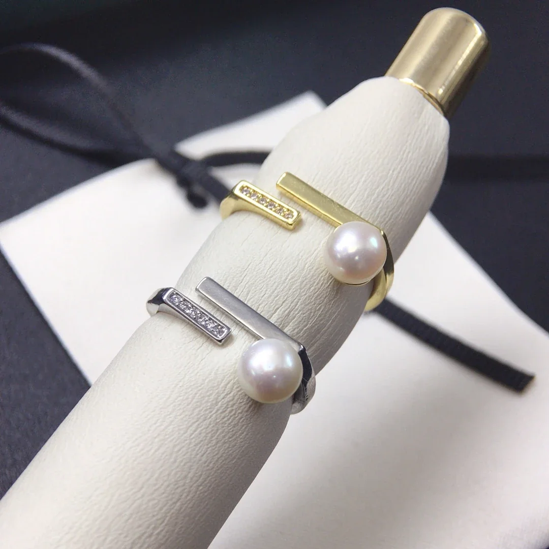 Asymmetric Bar Pearl Cubic Zirconia Open Ring