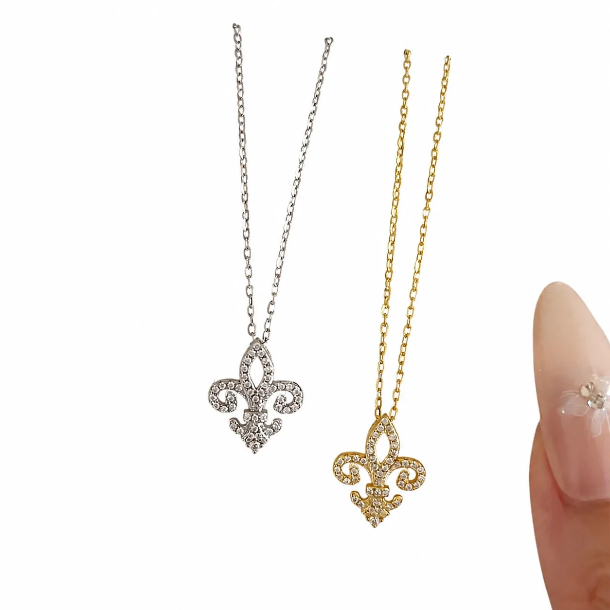 Ornate Fleur-De-Lis 925 Sterling Silver Pavé Pendant Necklace