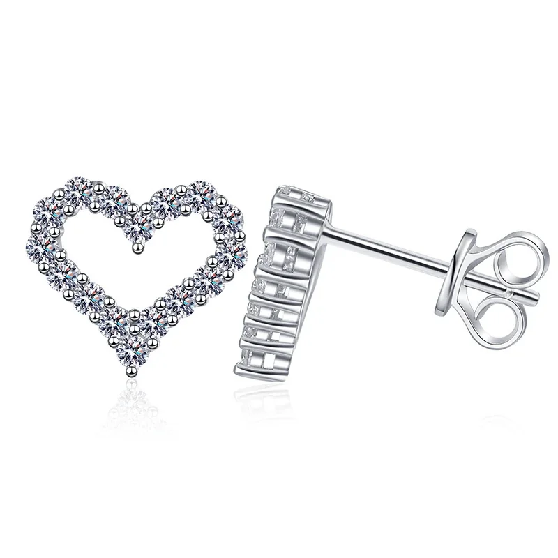 Radiant Open-Heart 925 Sterling Silver Pavé Stud Earrings