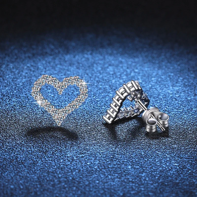 Radiant Open-Heart 925 Sterling Silver Pavé Stud Earrings