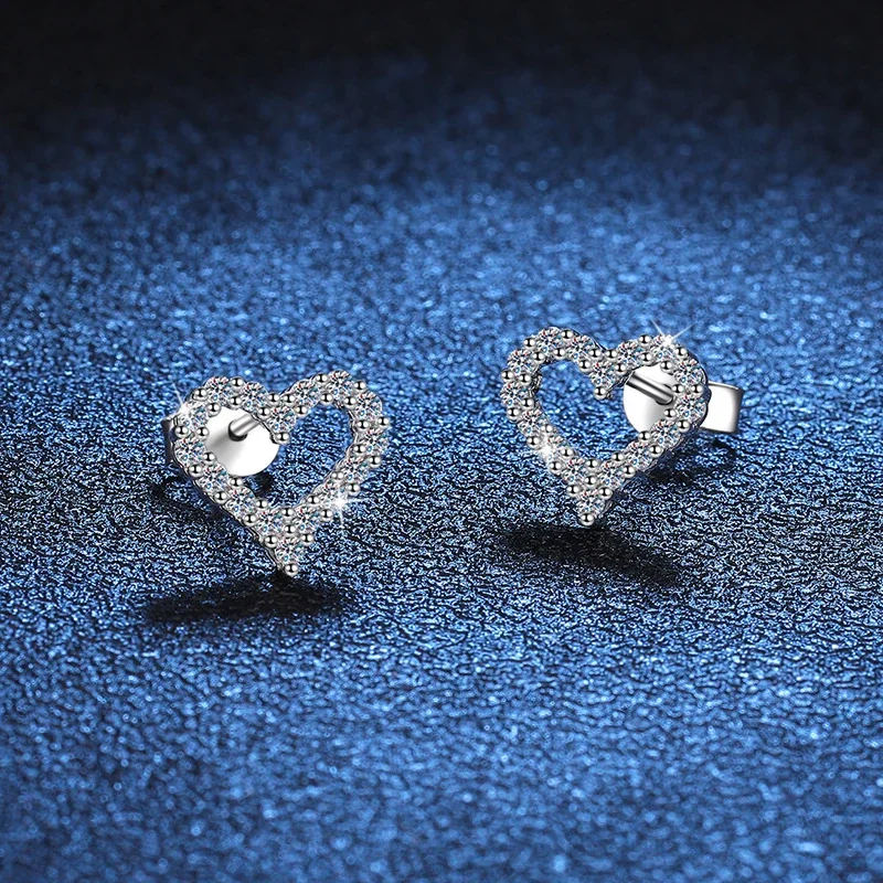 Radiant Open-Heart 925 Sterling Silver Pavé Stud Earrings