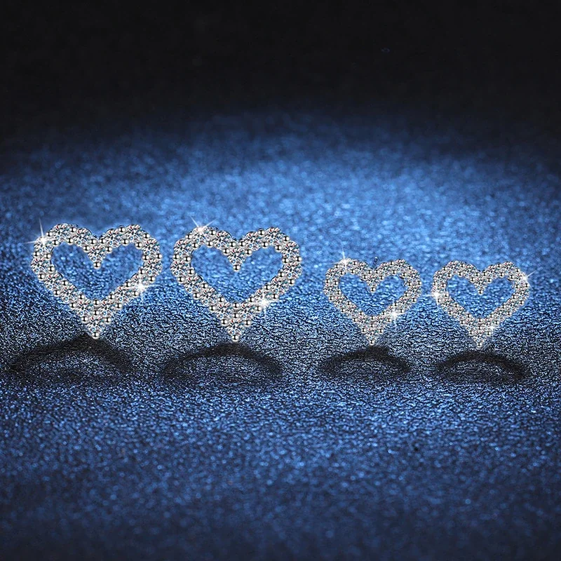 Radiant Open-Heart 925 Sterling Silver Pavé Stud Earrings