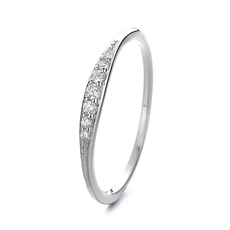 Dainty 925 Sterling Silver Pavé Round-Stone Slim Ring