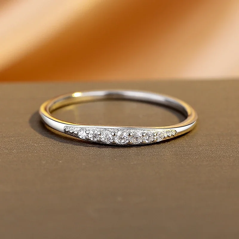 Dainty 925 Sterling Silver Pavé Round-Stone Slim Ring