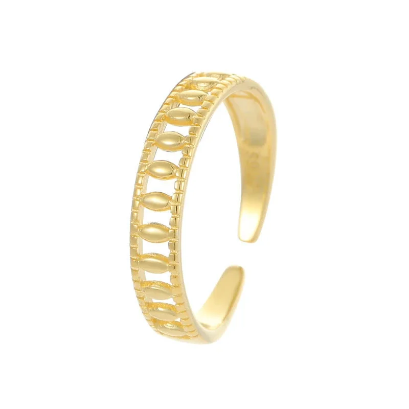 Refined Cutout Olive High-Polish 925 Sterling Silver Ring - Gold