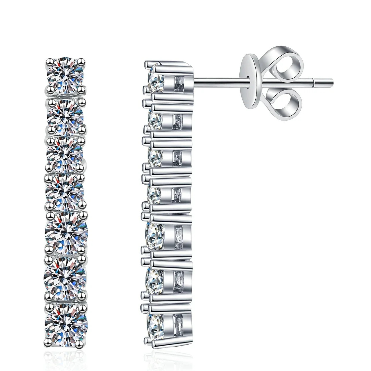 Sleek Bar Row 925 Sterling Silver Moissanite Stud Earrings