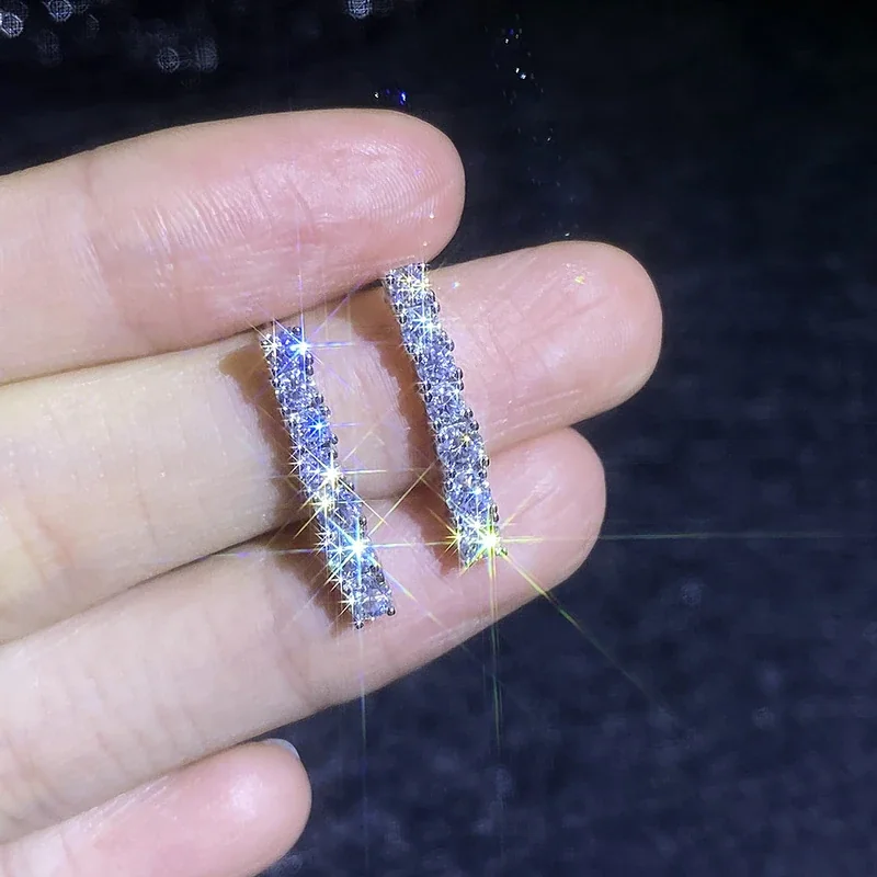 Sleek Bar Row 925 Sterling Silver Moissanite Stud Earrings
