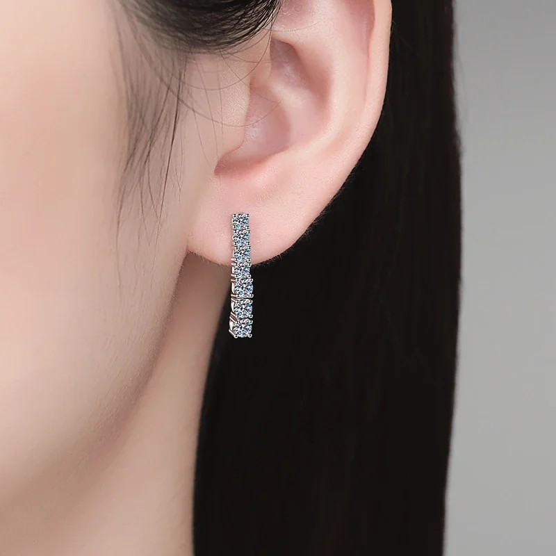 Sleek Bar Row 925 Sterling Silver Moissanite Stud Earrings