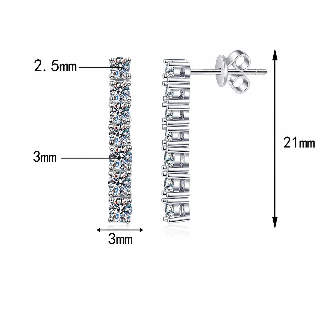 Sleek Bar Row 925 Sterling Silver Moissanite Stud Earrings - . ct Moissanite
