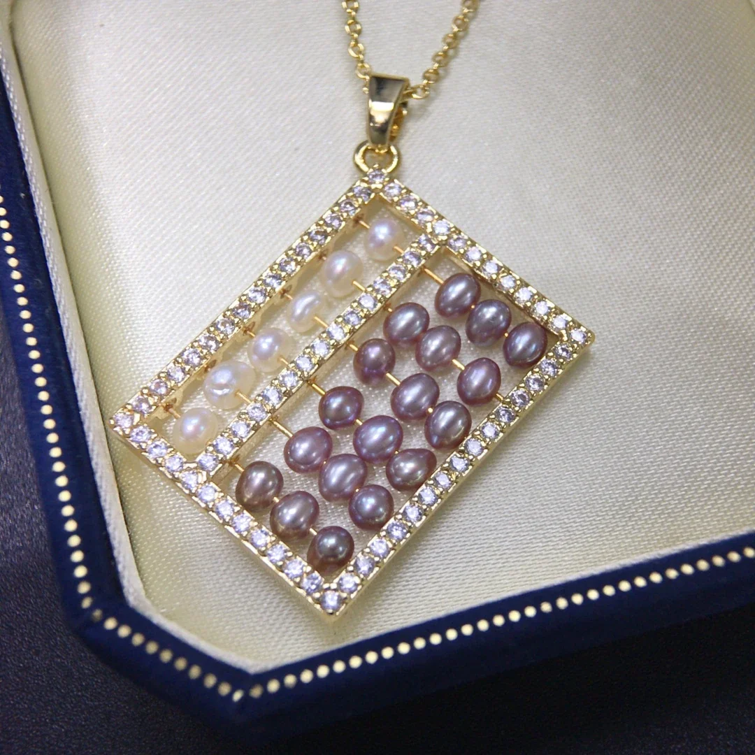 Ornate Gold-Plated Abacus Pearl & Crystal Pendant Necklace
