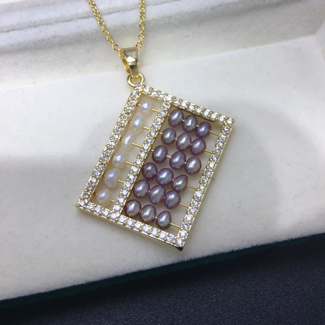 Ornate Gold-Plated Abacus Pearl & Crystal Pendant Necklace