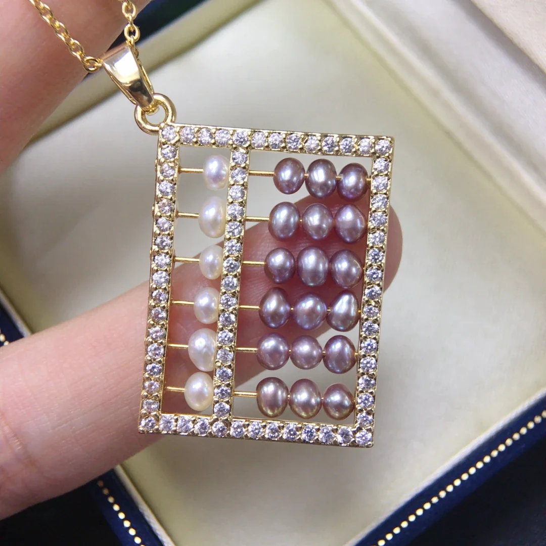 Ornate Gold-Plated Abacus Pearl & Crystal Pendant Necklace - Gold