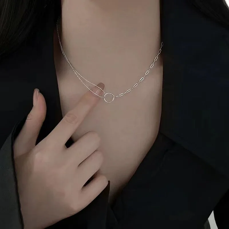 Asymmetric 925 Sterling Silver Ball Chain Ring Necklace