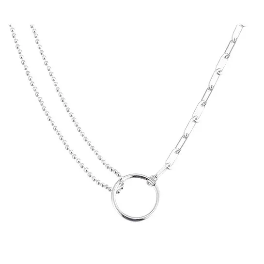 Asymmetric 925 Sterling Silver Ball Chain Ring Necklace