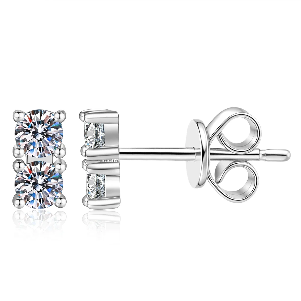 Mini Two-Stone 925 Sterling Silver Round Moissanite Stud Earrings