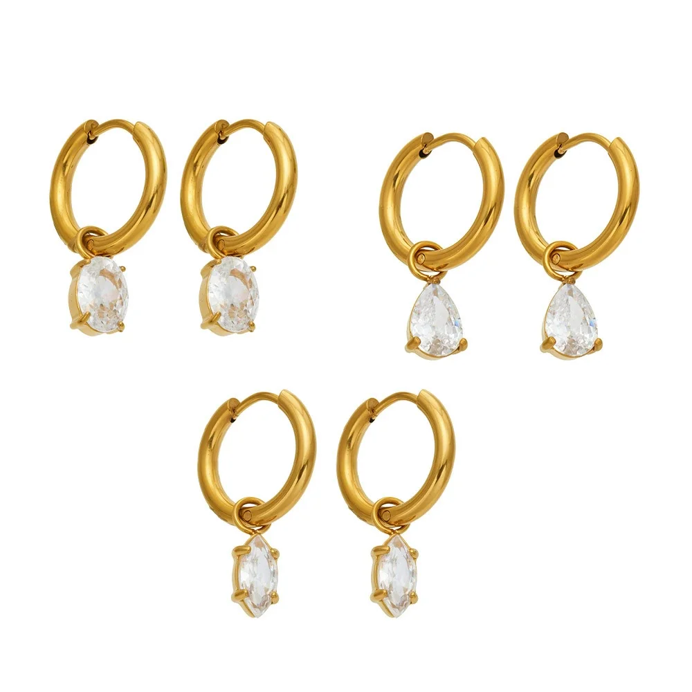 Luminous 18K Gold PVD Oval Teardrop CZ Hoop Earrings