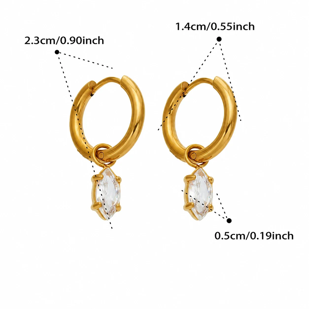 Luminous 18K Gold PVD Oval Teardrop CZ Hoop Earrings - Gold Marquise CZ Hoop
