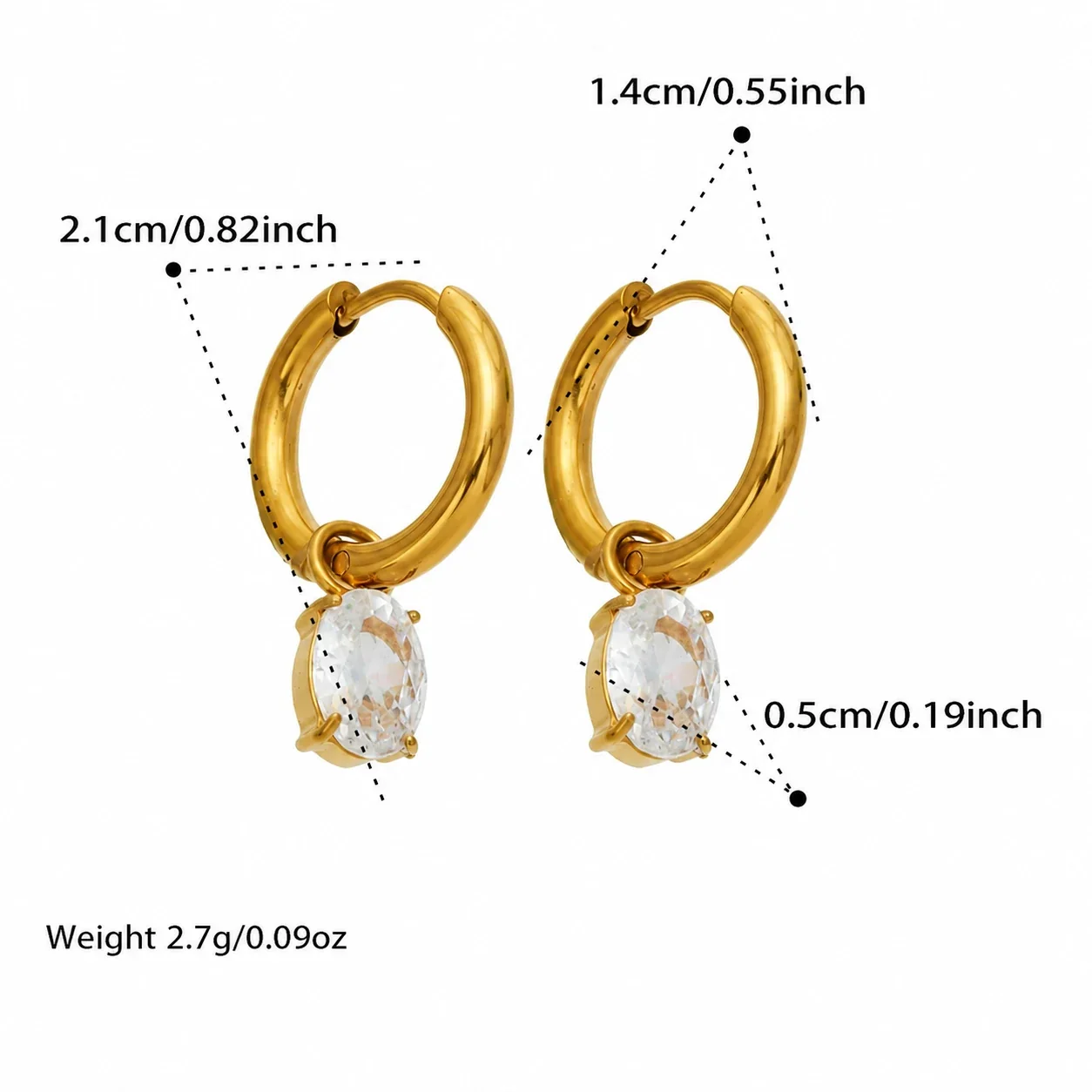 Luminous 18K Gold PVD Oval Teardrop CZ Hoop Earrings - Gold Oval CZ Hoop