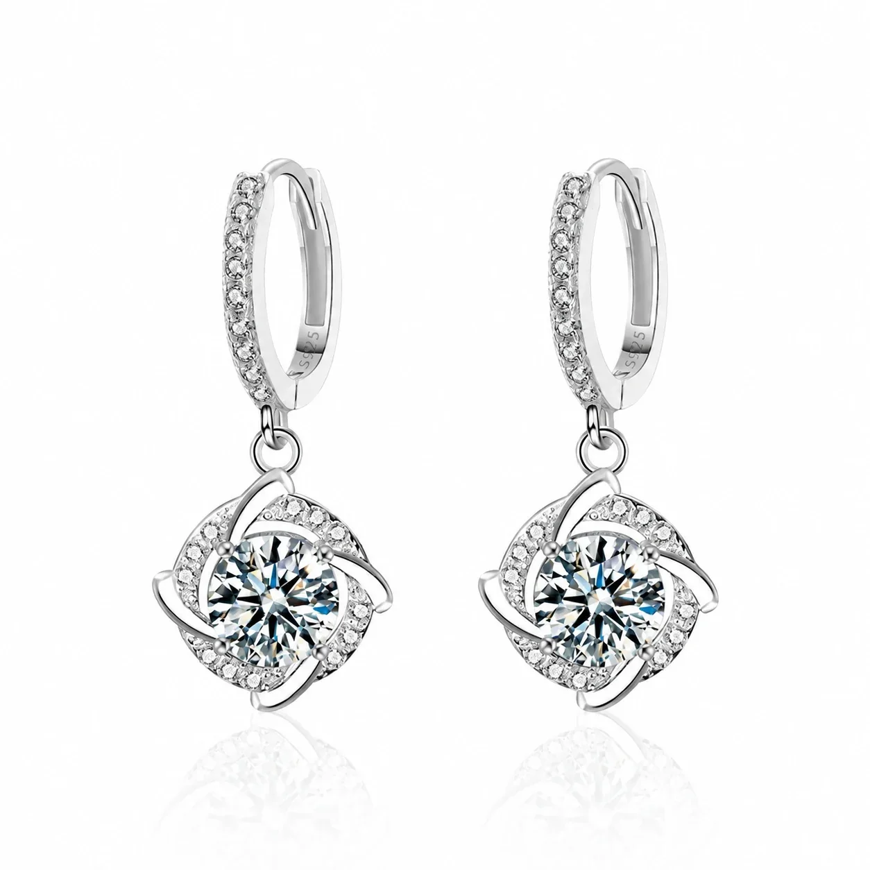 Orbital 925 Sterling Silver Moissanite Pavé Hoop Drop Earrings