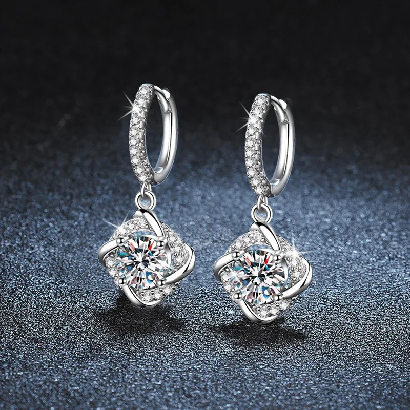 Orbital 925 Sterling Silver Moissanite Pavé Hoop Drop Earrings
