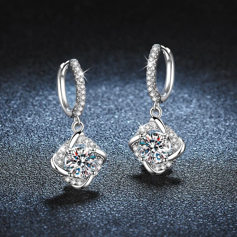 Orbital 925 Sterling Silver Moissanite Pavé Hoop Drop Earrings