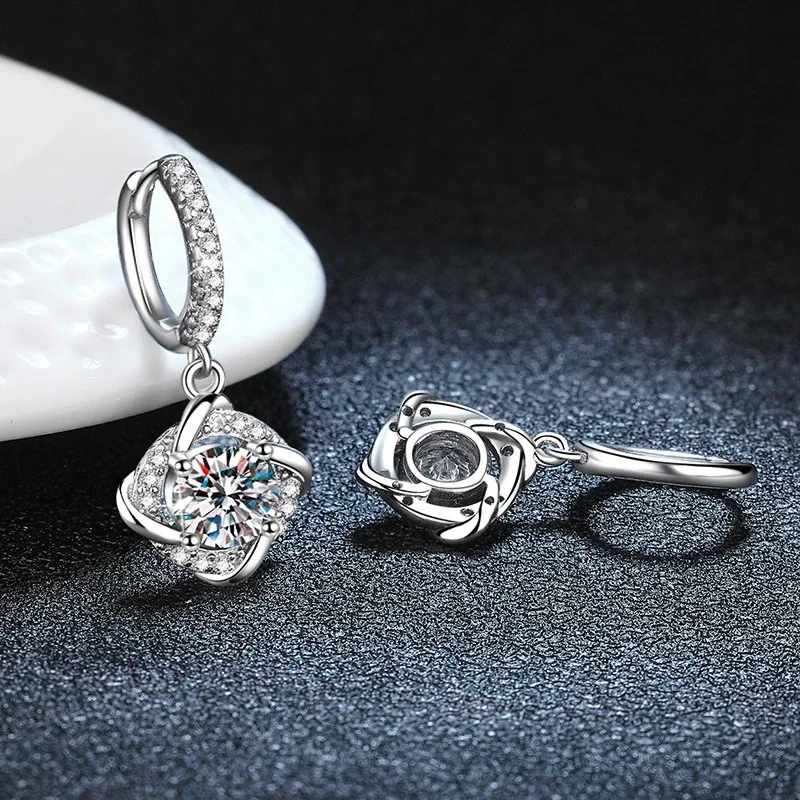 Orbital 925 Sterling Silver Moissanite Pavé Hoop Drop Earrings