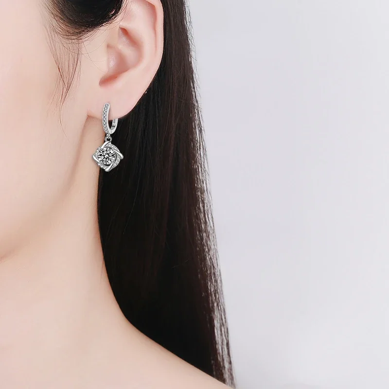 Orbital 925 Sterling Silver Moissanite Pavé Hoop Drop Earrings