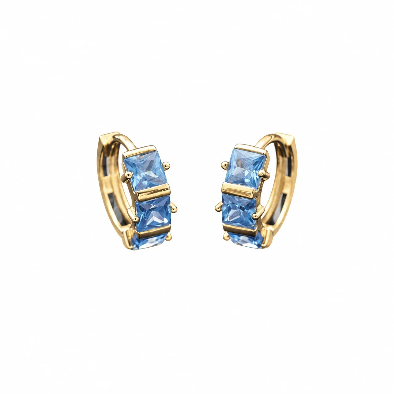 Geometric 925 Sterling Silver Blue Square Stone Hoop Earrings