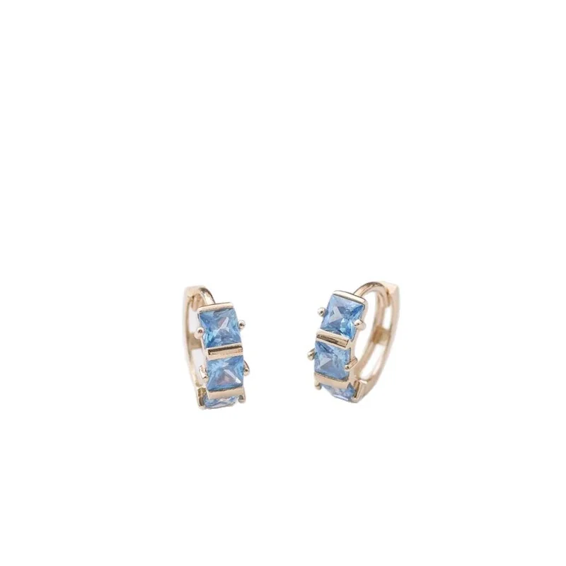 Geometric 925 Sterling Silver Blue Square Stone Hoop Earrings