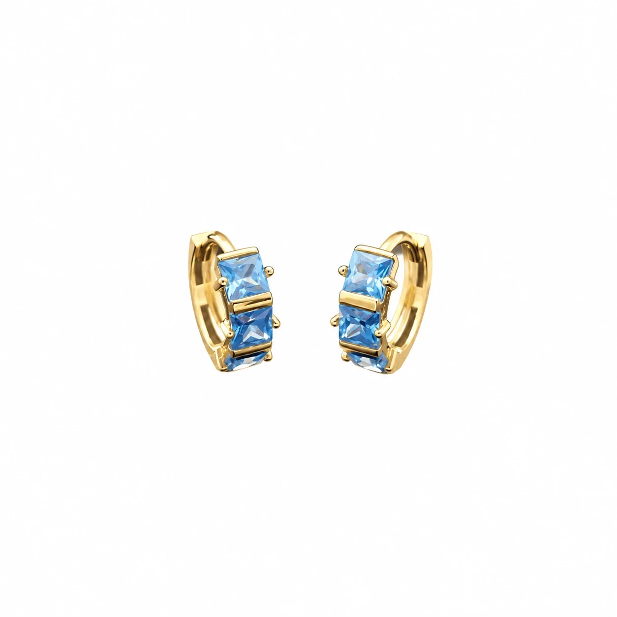Geometric 925 Sterling Silver Blue Square Stone Hoop Earrings - Gold