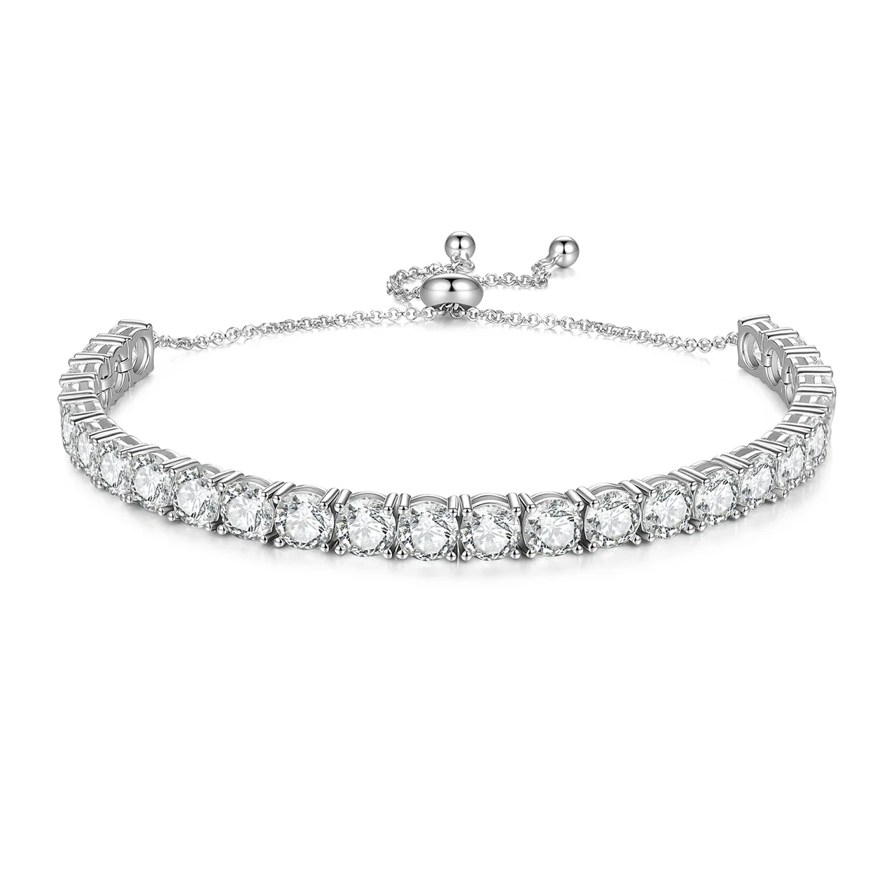 Brilliant 925 Sterling Silver Round Prong-Set Moissanite Tennis Bracelet