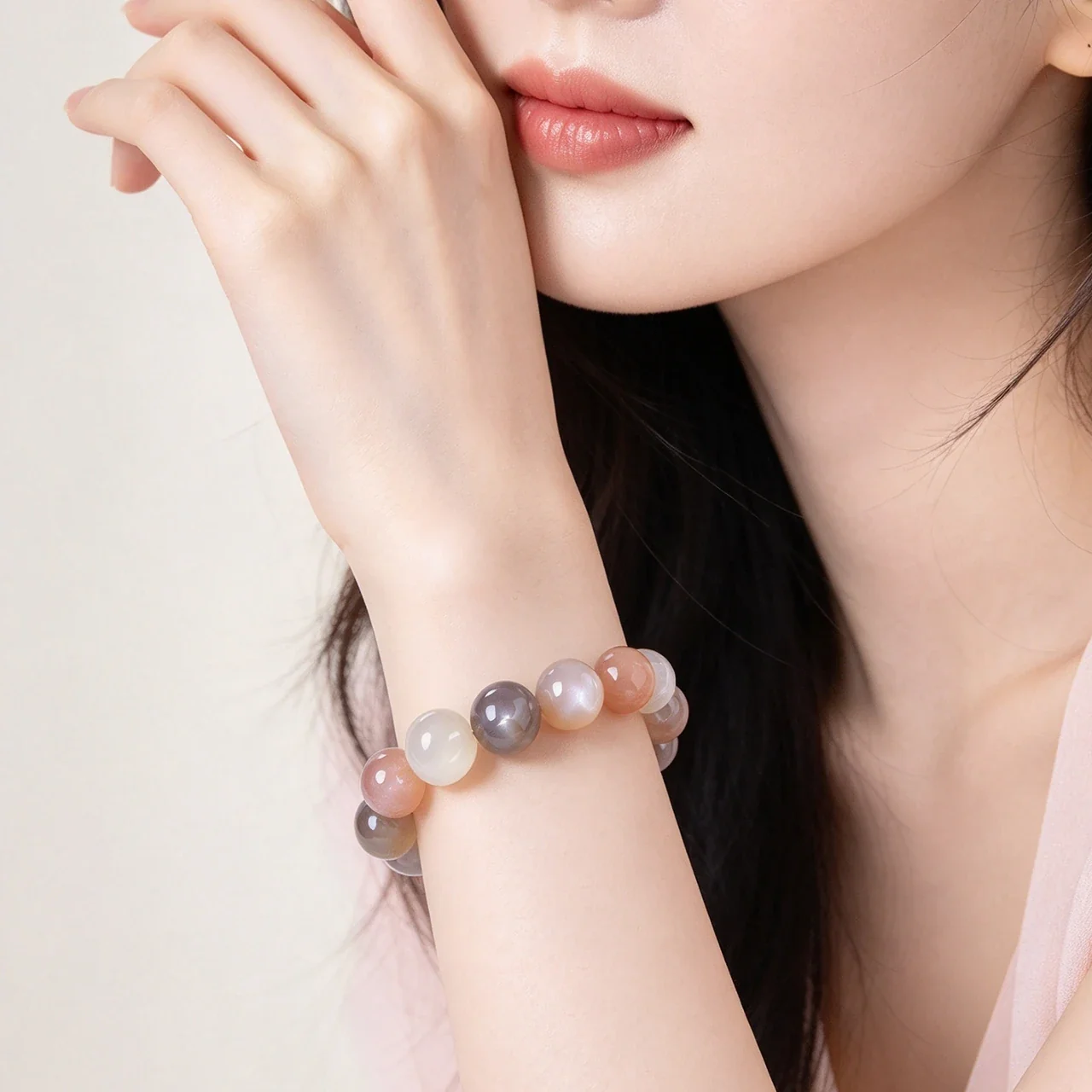 Lustrous Multicolor Round-Bead Crystal Stretch Bracelet