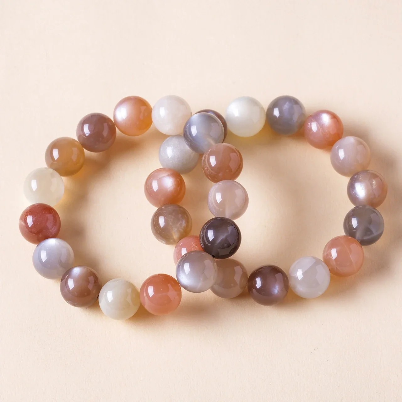 Lustrous Multicolor Round-Bead Crystal Stretch Bracelet - Multicolor