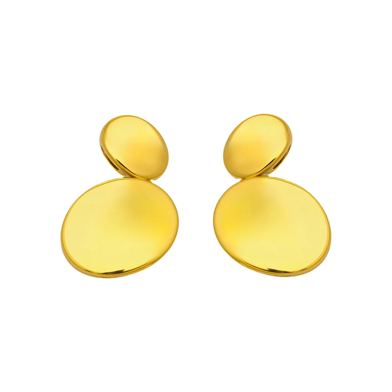 Sculptural Stainless Steel Double Disc Drop Earrings